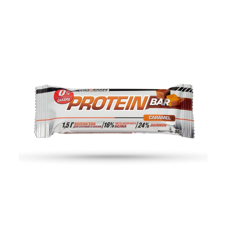 Ironman Protein Bar 50г без сахара Карамель/темная глазурь