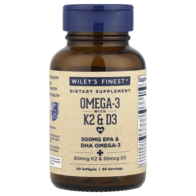 Wiley's Finest Wild Alaskan Fish Oil Vitamin K2 650mg 60 fish softgels