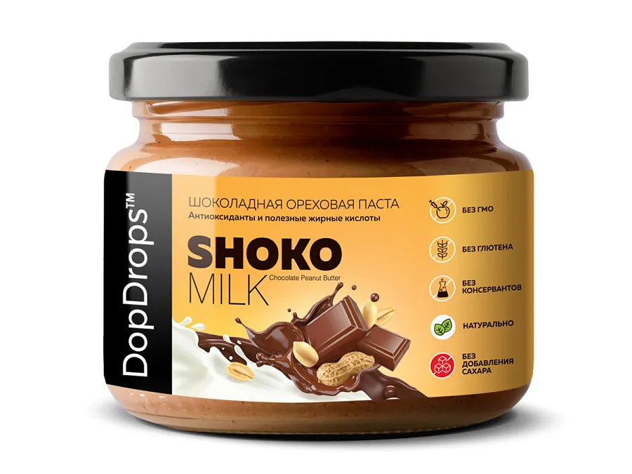 DopDrops Шоколадная арахисовая паста Shoko Milk Peanut Butter 250g 